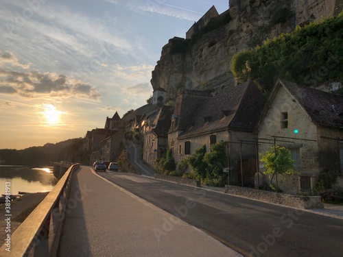 sunset in the village Beunac, Dordogne Valley, France 