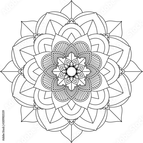 Easy Mandala coloring book simple and basic for beginners  seniors and children. Set of Mehndi flower pattern for Henna drawing and tattoo. Decoration in ethnic oriental  Indian style.