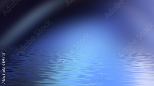Abstract futuristic empty stage  light reflection in water  neon light. Smooth lines  liquid lines.