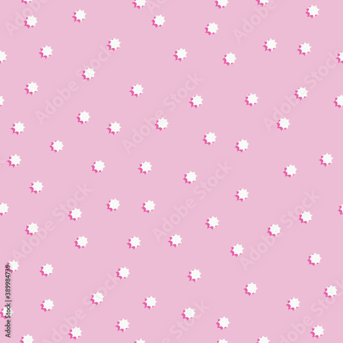 White stars flat vector seamless pattern. Light pink abstract hand drawn background. Trendy minimalistic spotted texture with cartoon color icons. Use for wrapping paper, wallpaper design