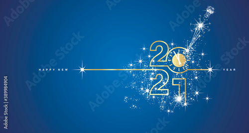 New Year 2021 countdown new 2021 line design firework champagne gold white blue background vector