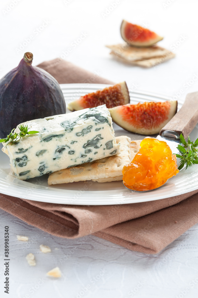 Blue Cheese with Crackers, Orange Jam and Ripe Figs