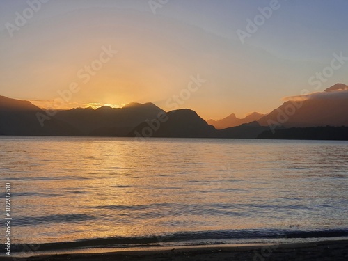 sunset over the lake Lake Manapouri New Zealand  Kepler