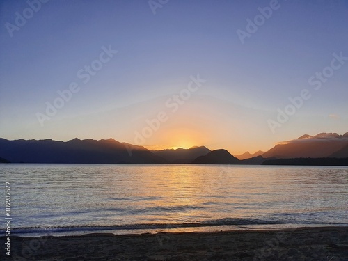 sunset over the lake Lake Manapouri New Zealand Kepler