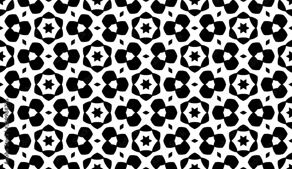 Black, white pattern, geometric wallpaper , seamless texture with flat floral ornament, decorative illustration with simple elemets Black, white pattern, geometric wallpaper , seamless texture with flat floral ornament, decorative illustration with simple elemets