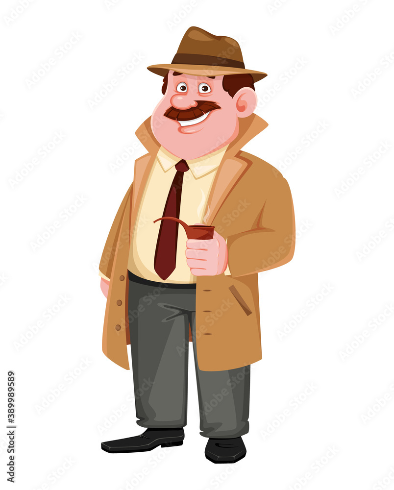Detective character holding smoking pipe