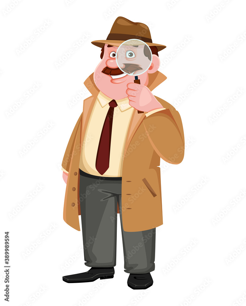 Detective character holding magnifying glass