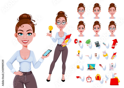 Business woman cartoon character in flat style