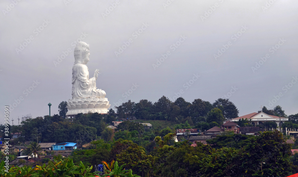 Chiang Rai, Thailand - View of Guan Yin Statue in the fog