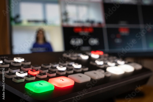 Professional equipment for live video streaming, monitor with split screen