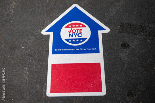 Signs directing voters to cast ballots on Election Day in New York City