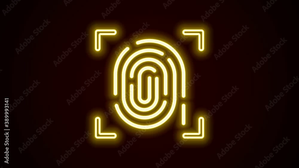 Glowing neon line Fingerprint icon isolated on black background. ID app icon. Identification sign. Touch id. 4K Video motion graphic animation Glowing neon line Fingerprint icon isolated on black background. ID app icon. Identification sign. Touch id. 4K Video motion graphic animation