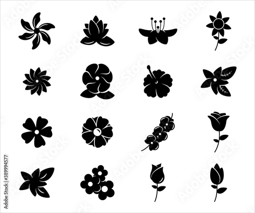 Simple Set of flower Related Vector icon graphic design. Contains such Icons as rose, orchid, lotus, jasmine, hibiscus and more