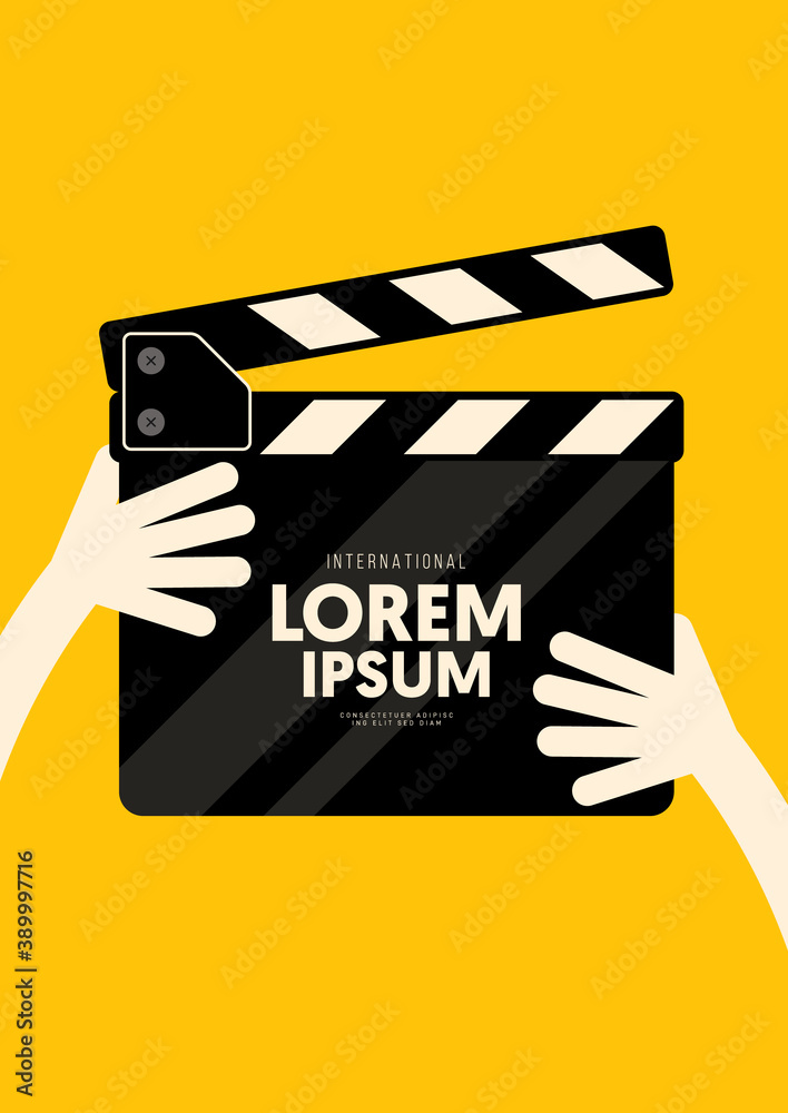 Naklejka premium Movie and film poster design template background with clapperboard