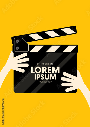 Movie and film poster design template background with clapperboard