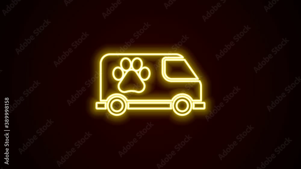 Glowing neon line Veterinary ambulance icon isolated on black background. Veterinary clinic symbol. 4K Video motion graphic animation Glowing neon line Veterinary ambulance icon isolated on black background. Veterinary clinic symbol. 4K Video motion graphic animation