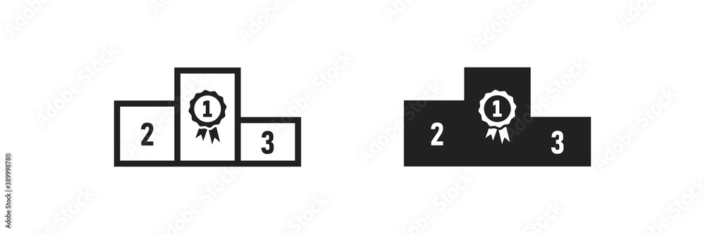 First place podium icon set. Winner stand sign. Win platform symbol. Prize concept in vector flat First place podium icon set. Winner stand sign. Win platform symbol. Prize concept in vector flat