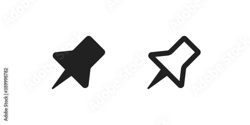 Push pin icon. Thumbtack sign, paper clip concept symbol in vector flat