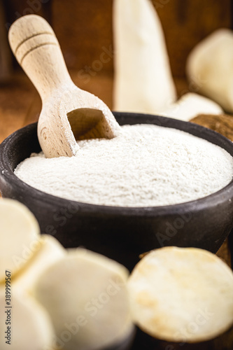 clay pot handmade with manioc flour, Brazilian manioc flour, called polvilho, manioc starch, carimã or gum, is the starch of manioc. photo