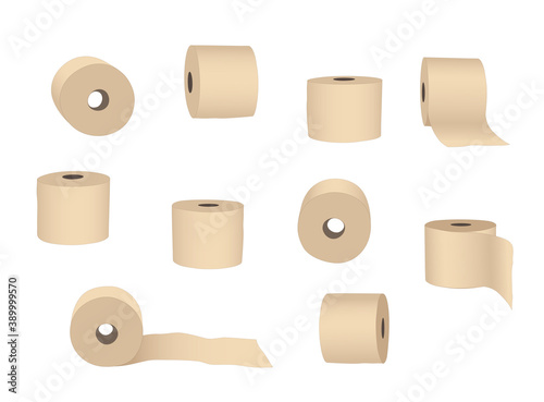 Toilettenpapier, Klopapier, Toiletten Papier Rollen,
verschiedene Klopapier Rollen Gruppe,
Vektor Illustration isoliert auf weißem Hintergrund
