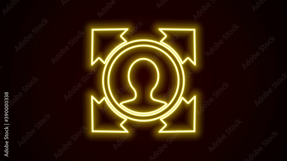 Glowing neon line Head hunting icon isolated on black background. Business target or Employment sign. Human resource and recruitment for business. 4K Video motion graphic animation