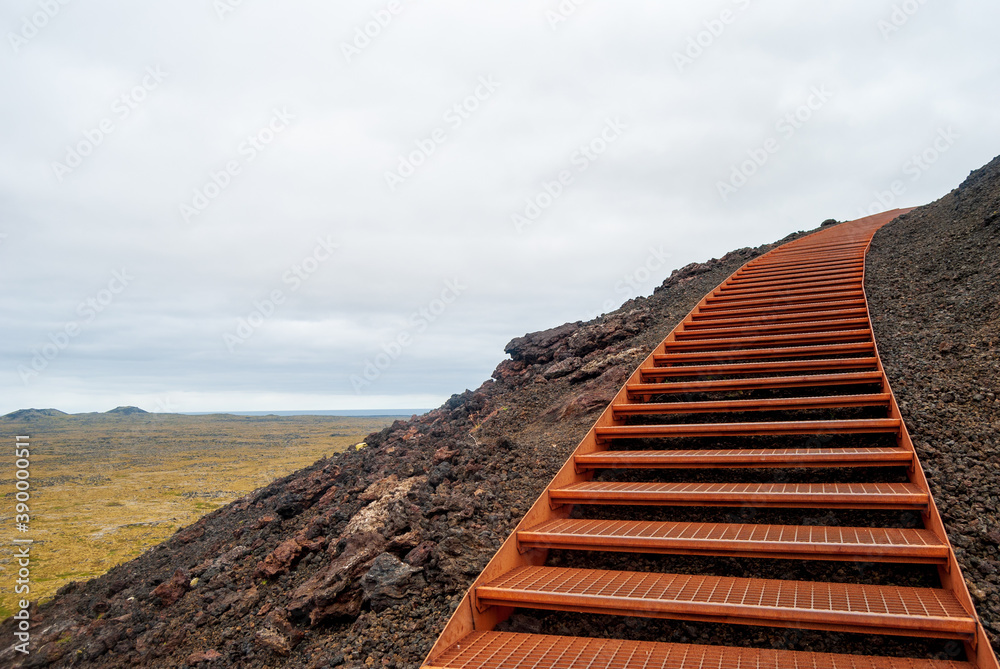 Ascension by the stairs of the Saxhóll crater