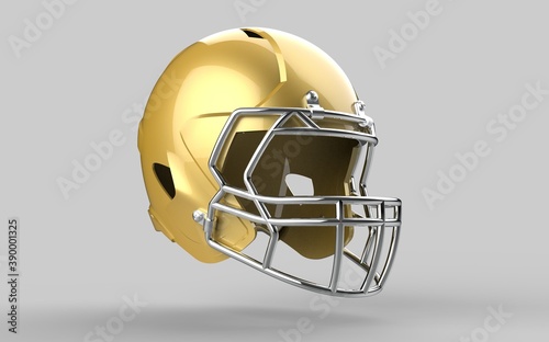 Sample American football amber  helmet Perspective view Sport equipment 3D render Illustration Isolated on grey background.