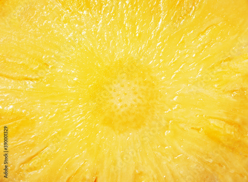 Slice of fresh juicy pineapple as background, closeup