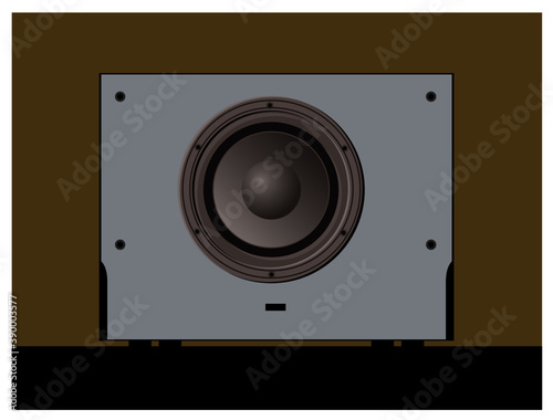 Device for quality sound. Acustic systems. Subwoofer. Vector image for illustrations.
