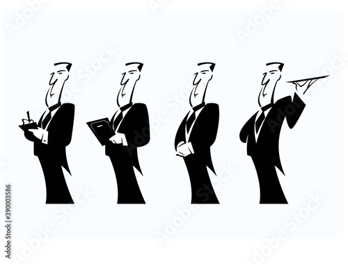 Head waiter. Waiter. expensive restaurant employee. Vector image for illustrations.