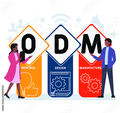 Flat design with people. ODM - original design manufacturer acronym. business concept background. Vector illustration for website banner, marketing materials, business presentation, online advertising