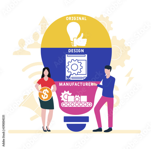 Flat design with people. ODM - original design manufacturer acronym. business concept background. Vector illustration for website banner, marketing materials, business presentation, online advertising