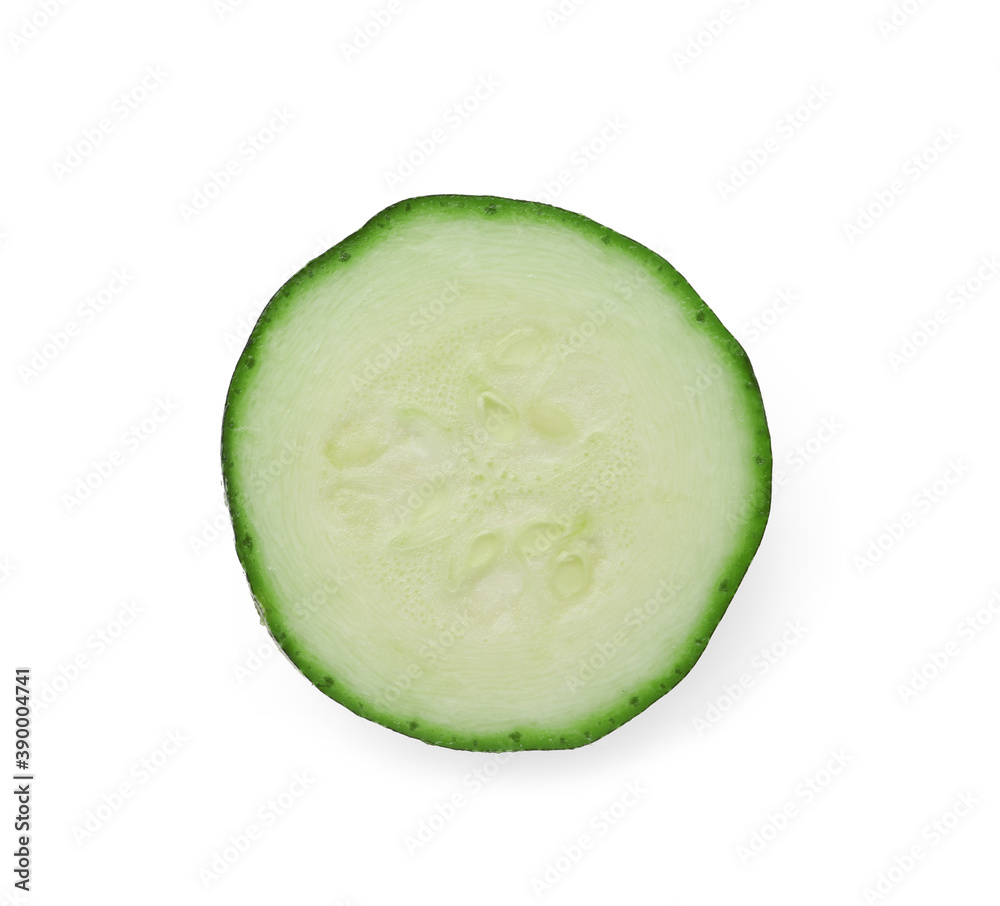 Slice of ripe zucchini isolated on white, top view Slice of ripe zucchini isolated on white, top view