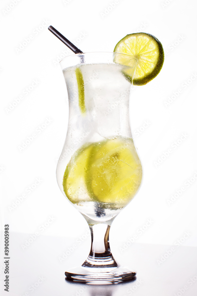 cocktail with lemon on white background