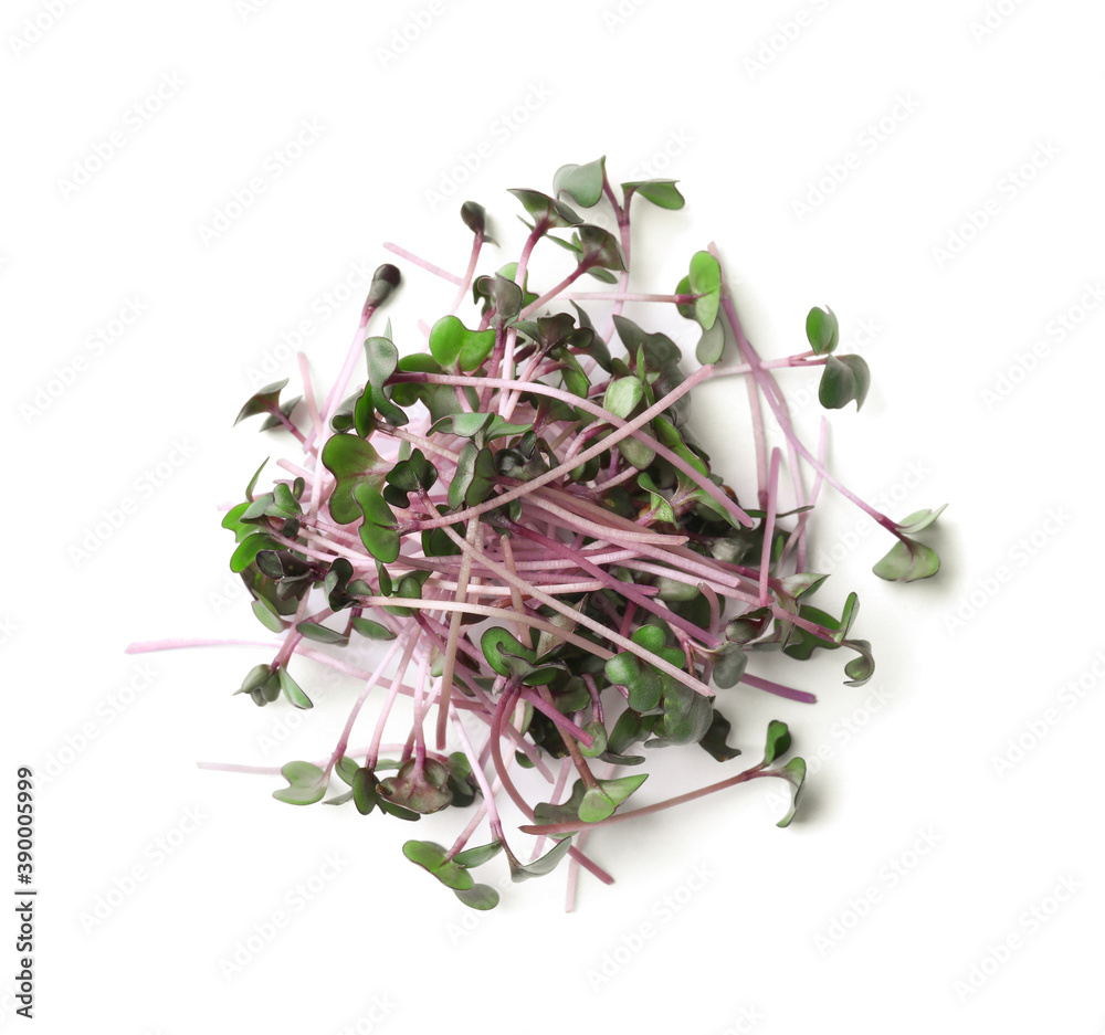 Heap of fresh organic microgreen on white background, top view Heap of fresh organic microgreen on white background, top view