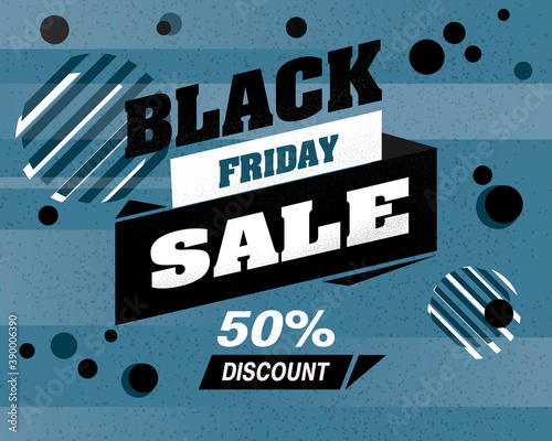 Black  friday sale banner. Blue color discount banner. Black  friday 50% discount. Grain vector AI banner.