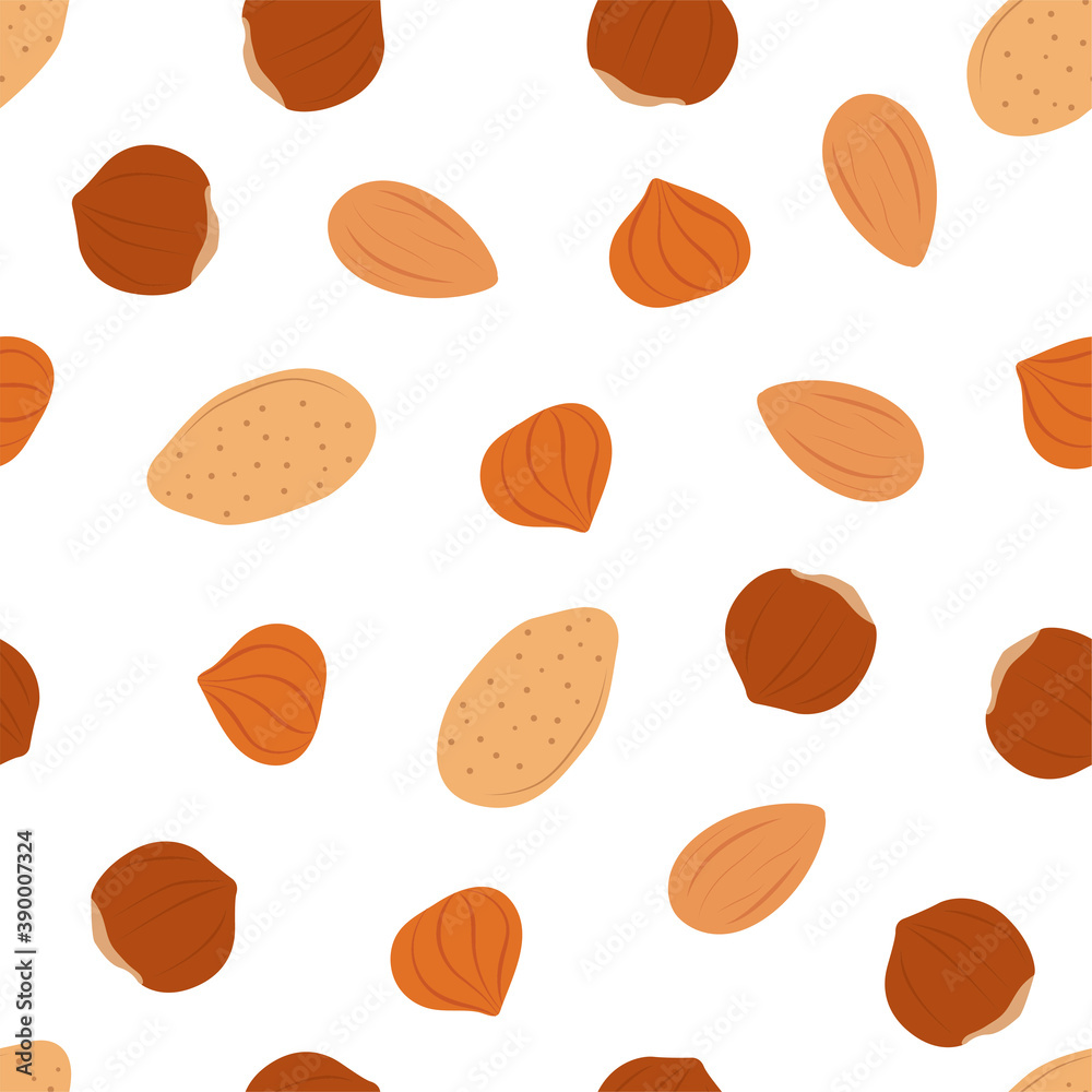 Almond and Hazelnut. Vector pattern Almond and Hazelnut. Vector pattern