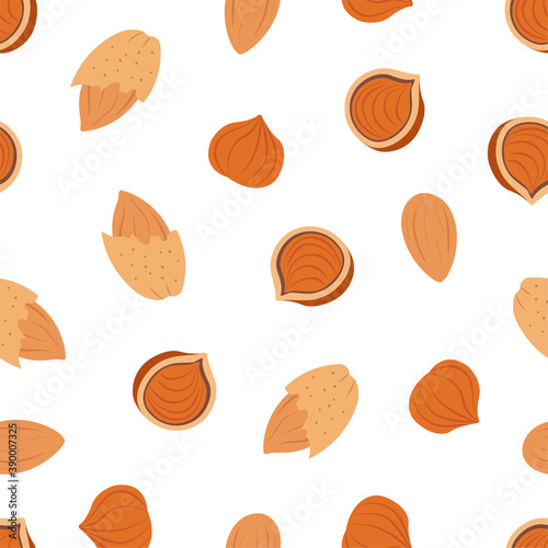 Almond and Hazelnut. Vector pattern 