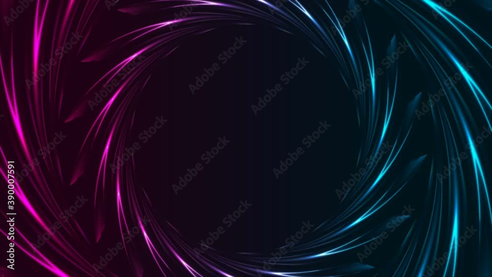 Blue and purple neon glowing glossy round shapes abstract motion ...