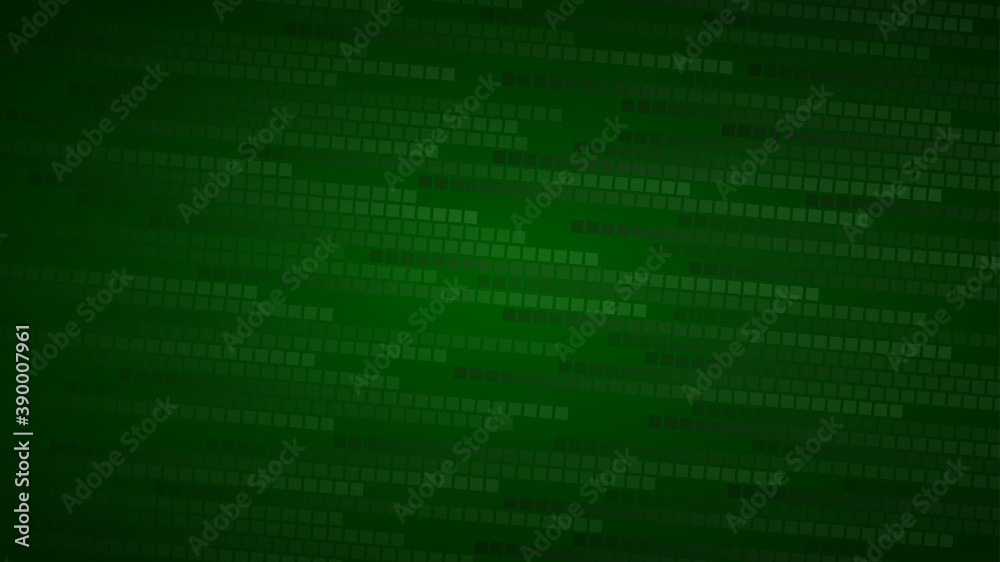 Abstract background of small squares or pixels in shades of dark green colors
