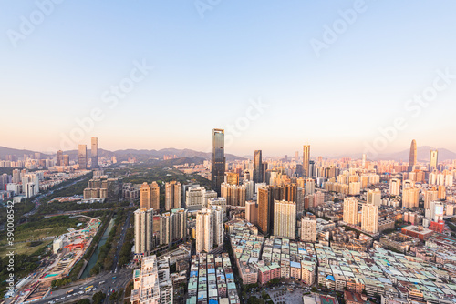The high-rise skyline scenery of Luohu and Nanshan in the evening in Shenzhen, China © hu