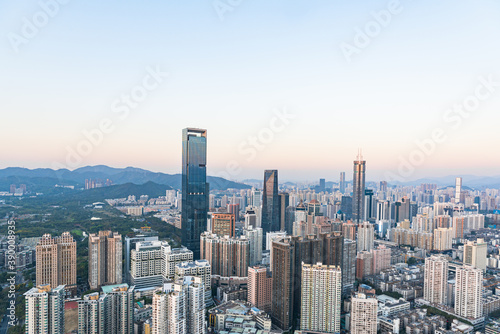 The high-rise skyline scenery of Luohu and Nanshan in the evening in Shenzhen, China © hu