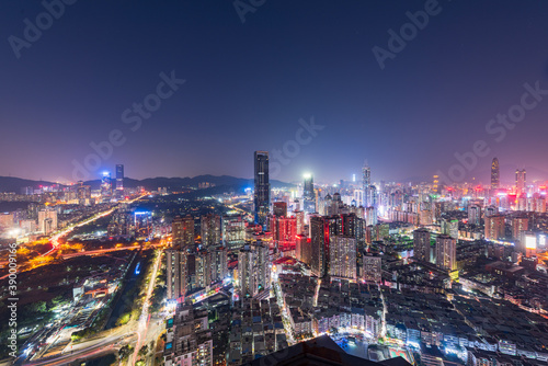 Blues skyline in Futian District, Shenzhen, China © hu