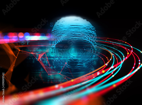 Billede på lærred blue digital cyber hacker  3d illustration