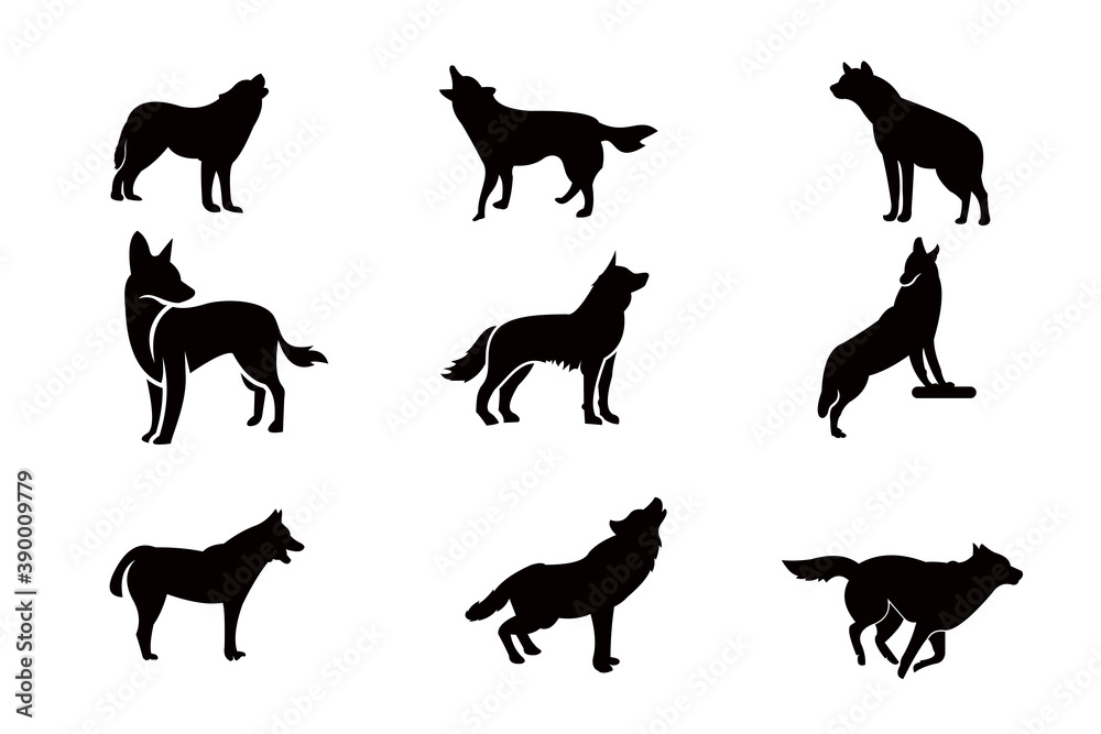 wolf silhouette icon vector set for logo
