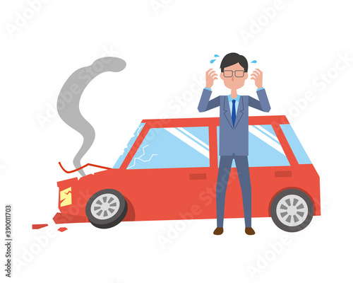 車の事故で焦る男性