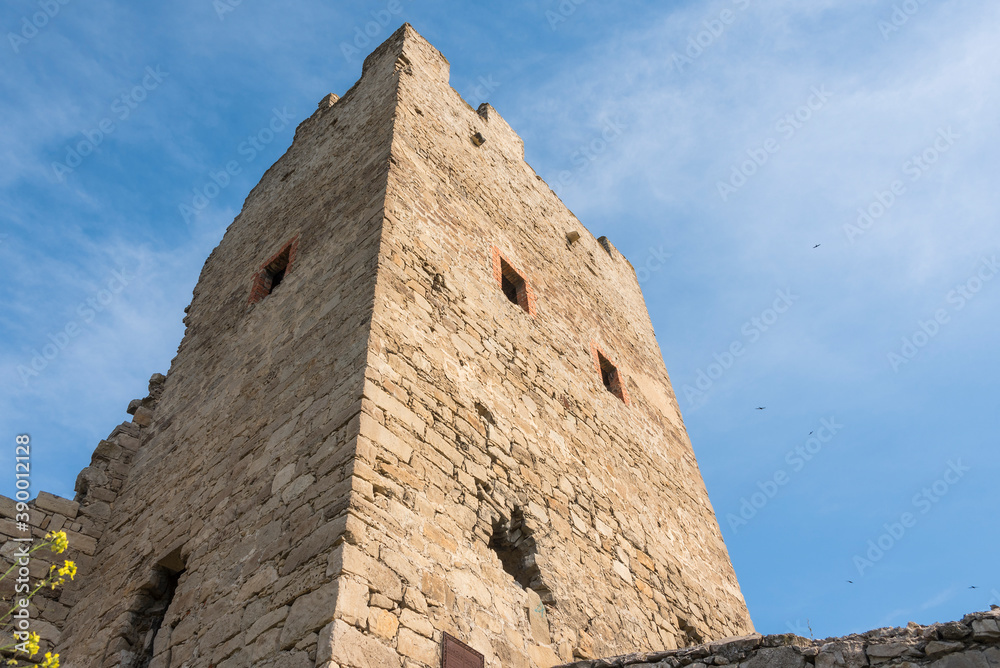 Medieval tower of Genoese fortress in the city of Feodosia on the Crimean Peninsula, built by colonists from Genoa in the 14th century