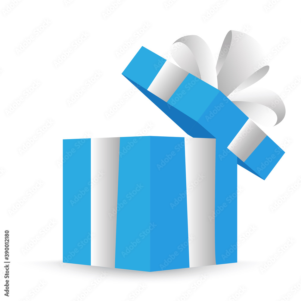 Packaging with blue gift open for decoration design. Christmas vector illustration. Stock image. EPS 10.