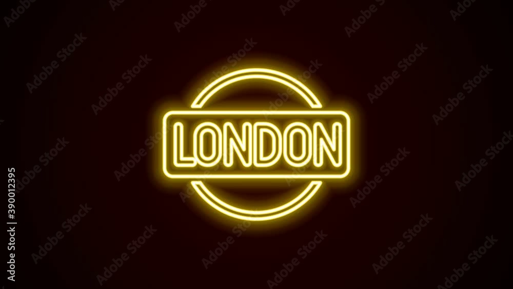 Glowing neon line London sign icon isolated on black background. 4K Video motion graphic animation