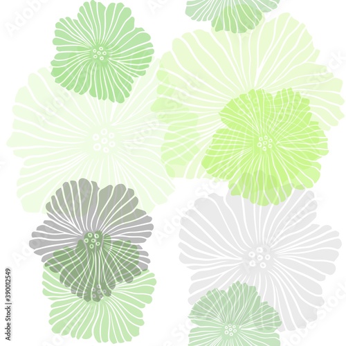 Light Green vector seamless doodle pattern with flowers.